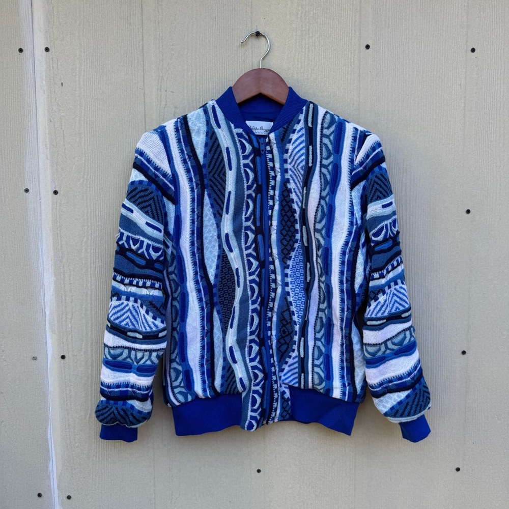 Vintage Philippe Marques 3D knit Raised zip up sweater bomber Size 4 Coogi style